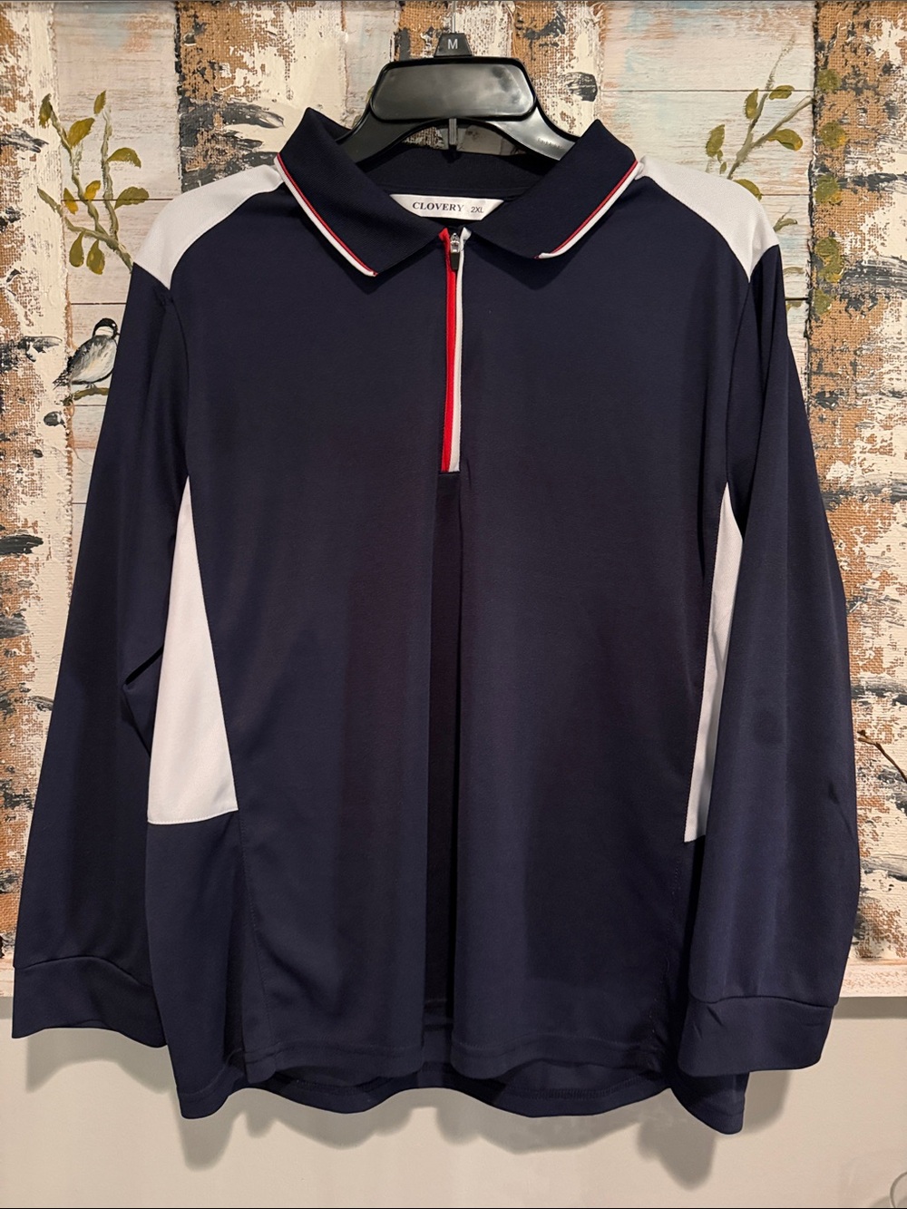 Navy Short-Sleeve Zip Polo with White Panels